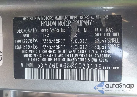 2011 Hyundai Santa Fe Gls V6 from USA, damaged, VIN 5XYZGDAG8BG023139
